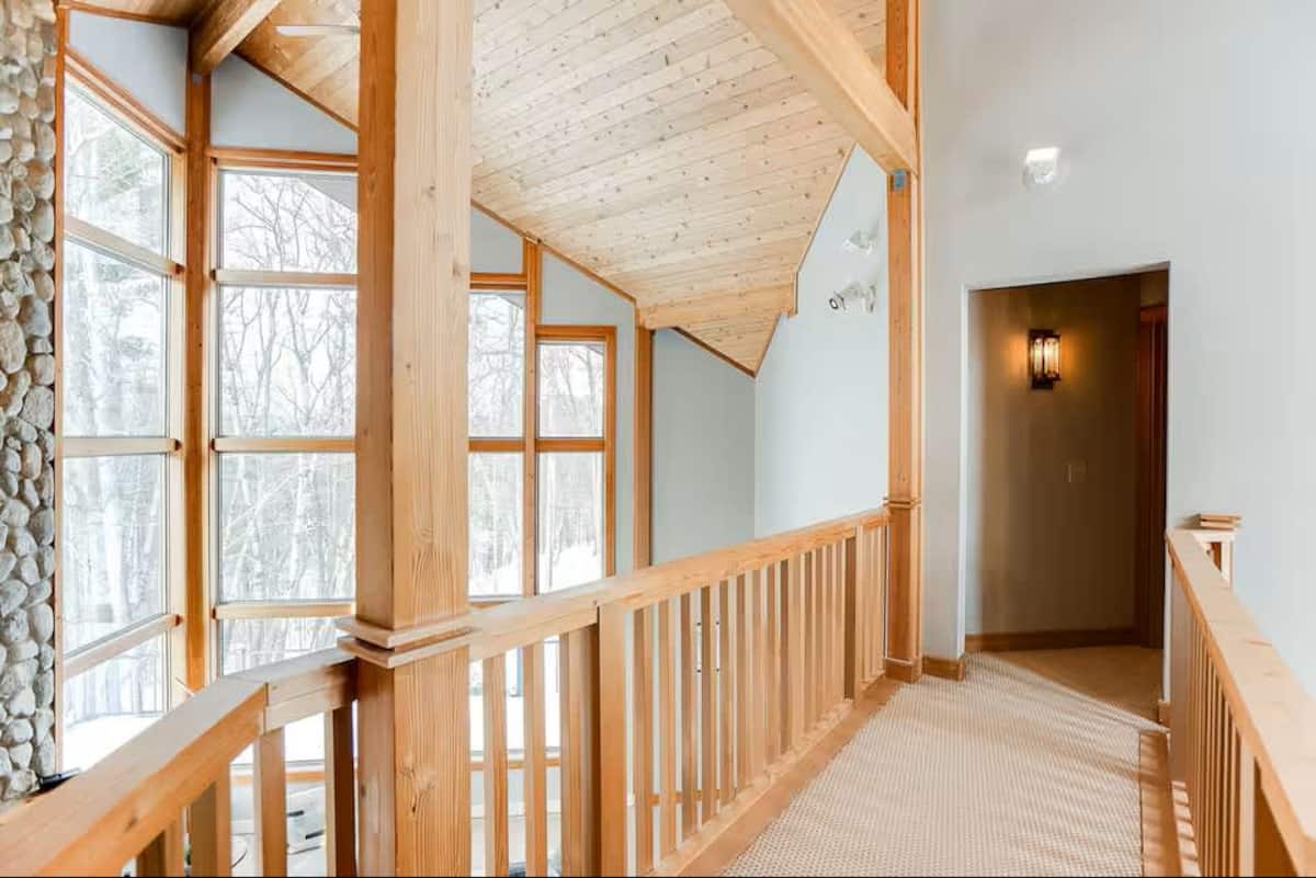 Cedar-lined sauna with warm ambient lighting